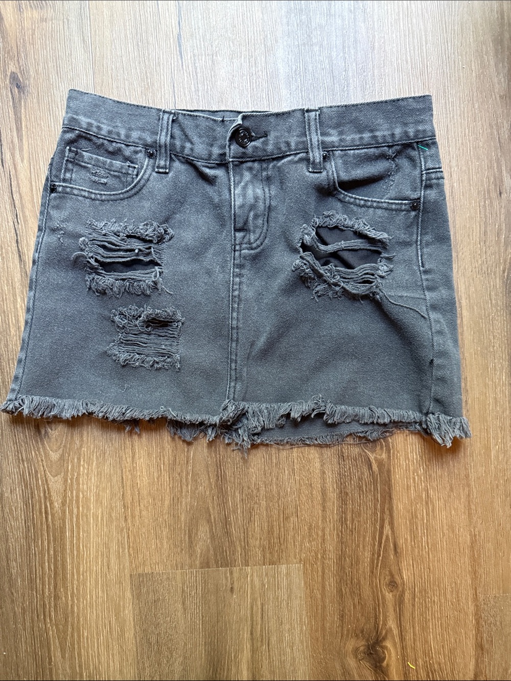 Brandy Melville Charcoal Distressed Denim Mini Skirt
